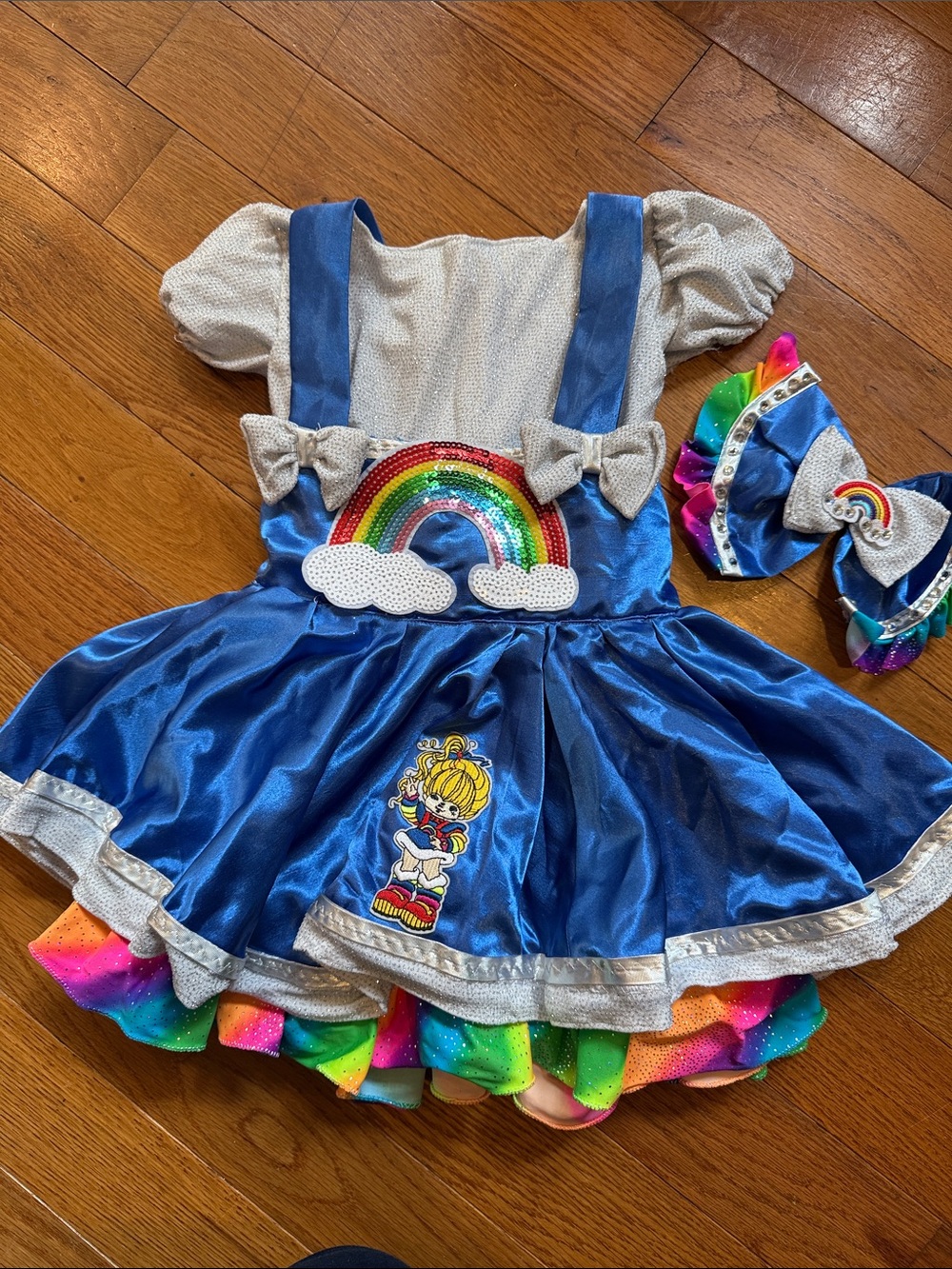 Blue Custom Rainbow Brite Girls' Pageant Dress with Hair Bow and bloomers